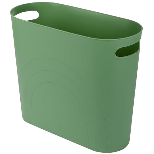 rejomiik Small Bathroom Trash Can, 3.5 Gallon Slim Garbage Can, Green - Plastic Waste Basket with Handles for Bathroom, Bedroom, Dorm, Kitchen, Office and Narrow Spaces