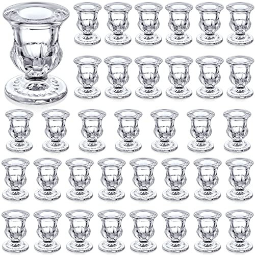 Foaincore 36 Pcs Candlestick Holders Bulk 2.5 Inch Taper Candle Holder for Table Centerpiece Thick Glass Ritual Candle Stand for Wedding Christmas Valentines Festival Party Decorations (Clear)