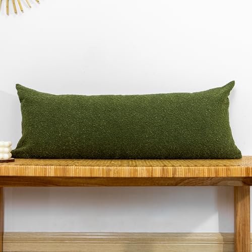 JoraLion 14x36 Neutral Textured Boucle Throw Pillow Cover, Moss Green Lumbar Pillow Cover Cozy Soft Cushion Case for Couch Sofa Bed Living Room Home Decor, Pack of 1 (Cover Only)