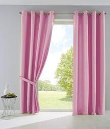 Gardinenbox Palermo Opaque Curtains with Eyelets and Tiebacks 100% Polyester Pink 175 x 140 cm Set of 2
