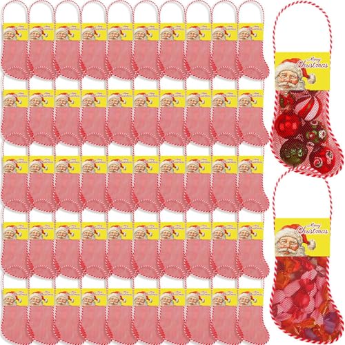 Leyndo 100 Pcs Long Mesh Christmas Stockings Bulk with 50 Pcs 18 Inches Christmas Stockings 50 Pcs Retro Santa Header Card Candy Cane Xmas Stockings for Event Gift Stuffing Family Holiday Xmas Party