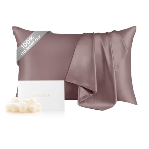"THXSILK Natural 100% Mulberry Silk Pillowcase for Hair and Skin, Standard Size 20""x26"" Silk Pillow Case, Soft Smooth Cooling Premium Grade 6A+ Silk Pillow Cover with Zipper(Purple, 1pc)"
