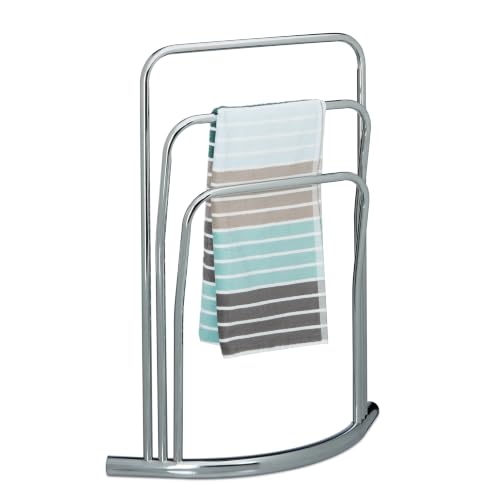 Relaxdays CURVY Towel Rack, Silver, 85 x 66 x 20 cm, Metal - Size: 85 x 66 x 20 cm Free-Standing Towel Rack Towel Holder made of Metal in Stainless Steel Look as Bathroom Stand