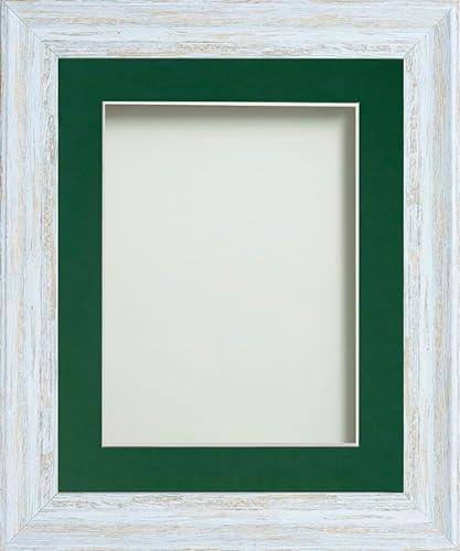 Frame Company Lynton Rustic White Photo Frame with Bottle Green Mount, 14x11 for A4, fitted with perspex