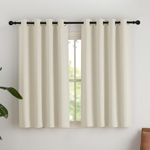 NICETOWN Window Curtains, Opaque Beige Blackout Curtain, Eyelet Curtains for Small Windows, Opaque Curtain with Eyelets, Curtains for Bedroom, Thermal Curtains, Light Beige, H 145 x W 140 cm
