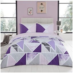 Gaveno Cavailia Luxury Geometric Shapes Duvet Cover Quilt, Easy Care Reversible Poly-Cotton Bedding Set, Mila, Kingsize, Purple/Grey, King