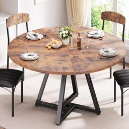Jocoevol Round Kitchen Dining Table for 2-4 People, Circle Dinner Table with Metal Frame, Space Saving Wood Industrial Furniture (Vintage, 42 inch
