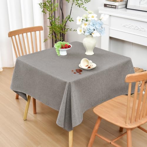 Wolkemer Square Tablecloth 54 x 54 Inches Faux Linen Water Resistant - Farmhouse Polyester Tablecloths, Washable Wipeable Table Cover for Home, Kitchen, Dining, Wedding, Party (Grey)