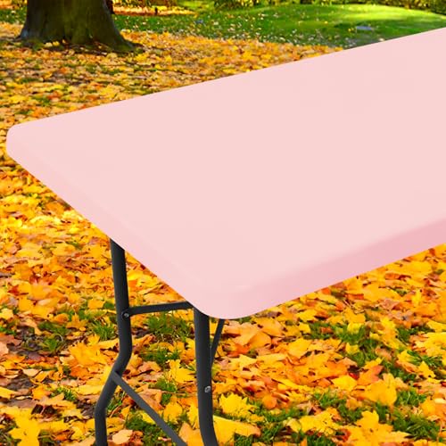 "Moosfor Spandex Picnic Table Cloth, Elastic Fitted Tablecloths for 6 Foot Rectangle Tables, Stretch Washable Patio Table Cover for Outdoor, Camping, Banquet and Parties (Pink, 30""x72"")"