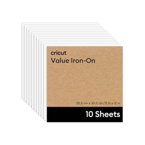 Cricut HTV Heat Transfer Vinyl Sheets - Pack of 10 - 30.5 cm ?? 30.5 cm - White - Iron-On HTV Vinyl Sheets for Fabric, Perfect for Custom T-Shirts & DIY Clothing