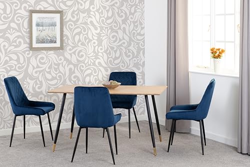 Seconique Hamilton Medium Dining Set with Avery Chairs in Medium Oak/Blue