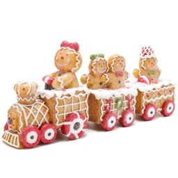 Hodao 9.25' Gingerbread Man Train Figurines - Handmade Polyresin Christmas Decor Gift & Home Xmas Party Winter Decor