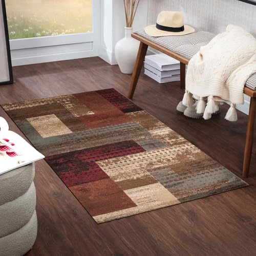 Livabliss Shama Licourt Abstract Marble Runner 60x225 cm – Modern Design for Hallway & Dining Area, Soft Medium Pile, Easy Care, Brown, Red, Grey & Black