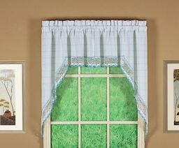 "Today's Curtain Adirondack 2-Tone Crochet Swag 38"", White/Blue, 60W x 38L"