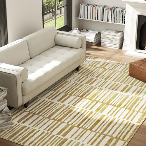 HOMCOM Living Room Rug 200 x 140 cm Short Pile Carpet, Machine Washable, Hypoallergenic, for Living Room, Bedroom, Office, Yellow