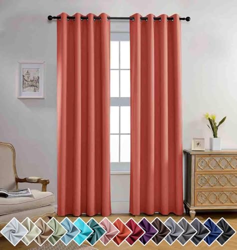 MIUCO Room Darkening Textured Grommet Thermal Insulated Blackout Curtains for Bedroom 2 Panels 52x95 Inch Long Rust