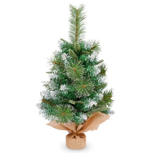 2ft/60cm Artificial Christmas Tree with Linen Base, Mini Xmas Tree
