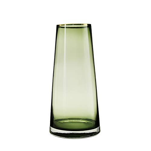 FUNSOBA Green Glass Flower Vase with Gold Mouth for Centerpieces Home Wedding Decoration (1, Large)