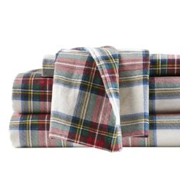 Comfort Spaces Cotton Flannel Breathable Warm Deep Pocket Sheets With Pillow Case Bedding, Twin, Scottish Plaid Red, 3 Piece