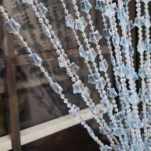 ave split Beaded Curtain Doorways Star Acrylic Hanging Door Beads String Curtains Tassel Room Divider Screen Decor for Doorway Window Living Room Wedding 049Star (Blue Star)