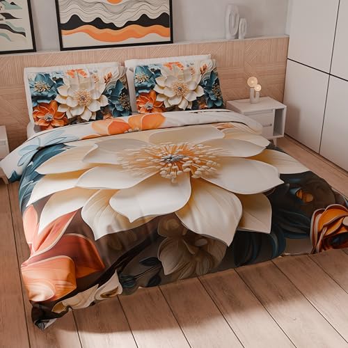 PETTI Artigiani Italiani - Double Duvet Cover Set 200 x 200 cm (2 Pillowcases 80 x 80 cm Included), Microfibre Duvet Cover Set with Digital Floral Print 05 10 - Made in Italy