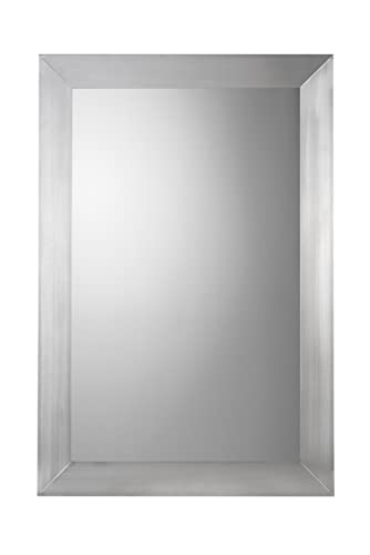 Croydex Parkgate Rectangular Mirror with Brushed Stainless Steel Frame and Hang N Lock Fitting System, 920 x 610 x 19mm, Silver