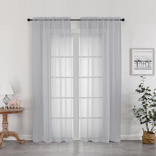 "OWENIE Light Grey Sheer Curtains 78 inches Long 2 Panels Set for Bedroom Living Room, Soft Solid Living Room Sheer Curtain, Rod Pocket Light Filtering Farmhouse Curtains, 2 Pcs Each 42??? W x 78"" L"
