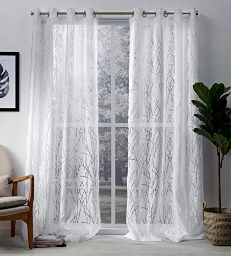 Exclusive Home Curtains Edinburgh Sheer Grommet Top Panel Pair, Winter White, 52x96, 2 Piece