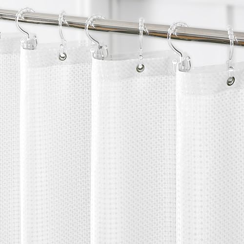 QIYI 3 in 1 Waffle Shower Curtain Set with Liner, White, 36 x 72 - Shower Curtain and Liner Set with Hooks, Waterproof Stall Bathroom Curtain with PEVA Liner & 6 Double Sided Plastic Rings