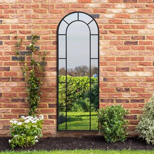 "MirrorOutlet The Arcus - Black Framed Modern Full Length Arched Leaner Garden Wall Mirror 67"" X 24"" (170CM X 60CM) Silver Mirror Glass with Black All weather Backing."
