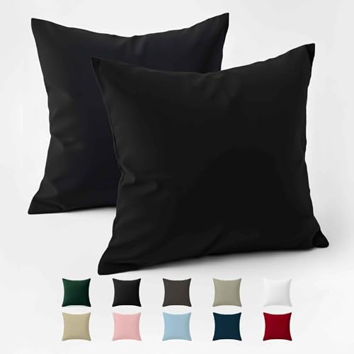 Pillow Case 60 x 60 Reinforced Cotton (Pack of 2) - Black - Tight Fabric 57 Threads/cm² - Pillowcase 60 x 60 - Oeko Tex Certification - Dreamzie