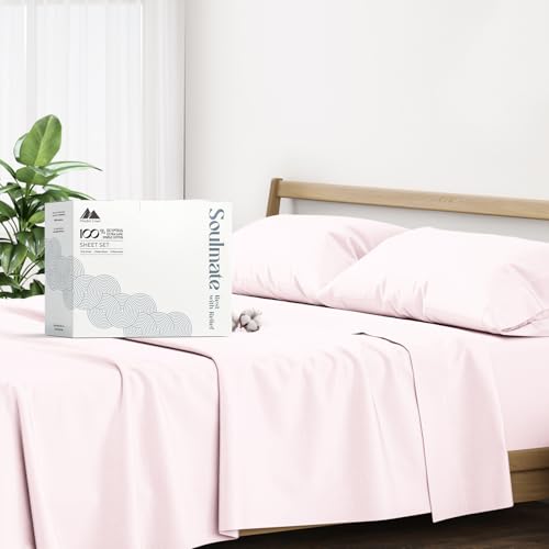 "Mayfair Linen Sheets 100% Egyptian Cotton King Size - Luxury 500 Series King Size Sheets Set (4 PC, Blush), Silky Soft, Cooling 16"" Deep Pocket Hotel Quality Bed Sheet - Soulmate Collection"