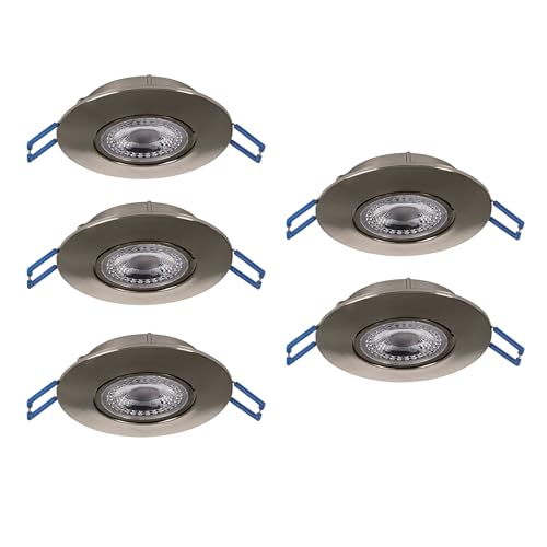 Eglo Set of 5 recessed LED spotlights Zujar, Adjustable Ceiling Lights - silver plastic lamps, warm white lighting, Ø 9 cm
