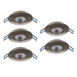 Eglo Set of 5 recessed LED spotlights Zujar, Adjustable Ceiling Lights - silver plastic lamps, warm white lighting, Ø 9 cm