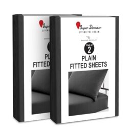 GC GAVENO CAVAILIA 2 Pack Fitted Sheet Double - Deep Pocket 25cm - Microfiber Bed Sheet (137x193 cm) - Wrinkle & Fade Resistant - Elastic Corners - Breathable & Easycare Bottom Sheet - Black
