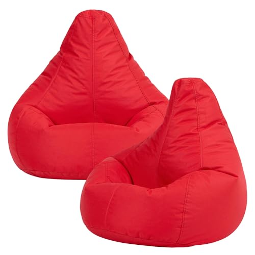 Bean Bag Bazaar Dalton Outdoor Kids Bean Bag Chair, Red, 2 Pack, Kids Garden Chair with Water Resistant Fabric, Bean bag with Filling Included, Gaming Beanbag for Bedroom, Playroom, Garden