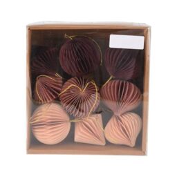 Well Home Set of 9 Honeycomb Paper Christmas Tree Decorations - Assorted Shapes in Pink