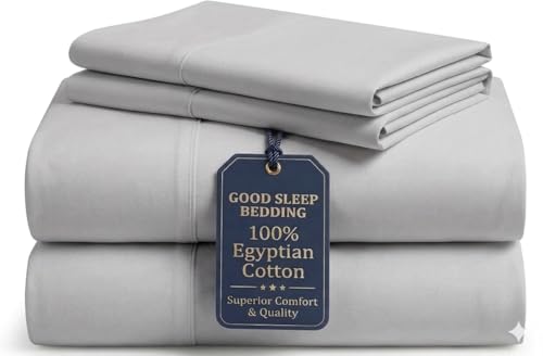 GoodSleep Company 1000 Thread Count Cotton Sheets: 100% Long Staple Egyptian BedSheets, Sateen Weave Twin XL: 4 Pc Sheet Set Light Gray