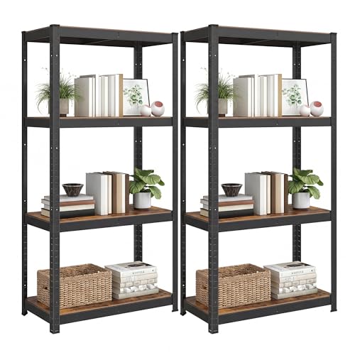 SONGMICS Set of 2 Shelving Units, 40 x 80 x 160 cm, 520 kg Load Capacity (130 kg per Shelf), Industrial, Adjustable Storage Shelves, for Living Room, Kitchen, Garage, Rustic Brown and Black GLR044B12