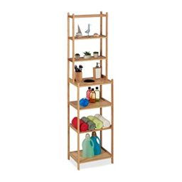 Relaxdays Bathroom Shelf, HxWxD 180 x 44 x 33 cm, 7 Shelves, Standing for Kitchen, Bamboo