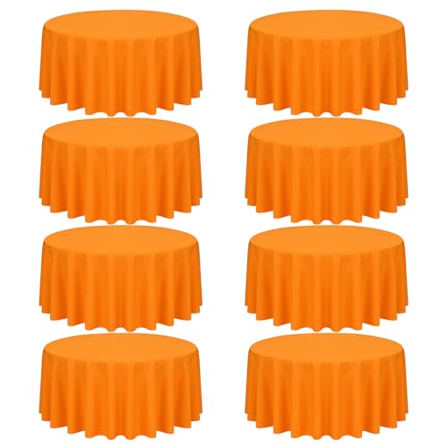 FXKS 8 Pack Orange Round Tablecloth 90 Inch Circle Polyester Table Cloth, Washable Fabric Stain and Wrinkle Resistant Table Cover Round Table Clothes for Wedding Parties Banquet Reception Gift Table