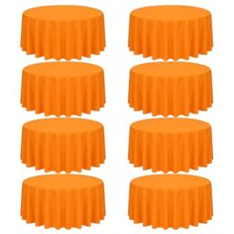 FXKS 8 Pack Orange Round Tablecloth 90 Inch Circle Polyester Table Cloth, Washable Fabric Stain and Wrinkle Resistant Table Cover Round Table Clothes for Wedding Parties Banquet Reception Gift Table