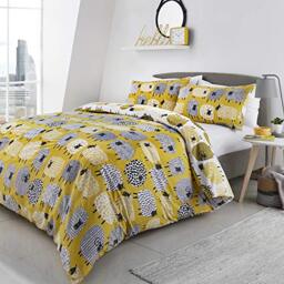 Fusion Dotty Sheep Print Reversible Duvet Cover Set, Ochre, Super King