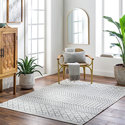 Livabliss Mila Nice Geometric Scandi Style Floor Covering 200x275 cm – Neutral Abstract Boho Pattern for Living Room, Dining & Kitchen, Easy Care, Cream & Grey