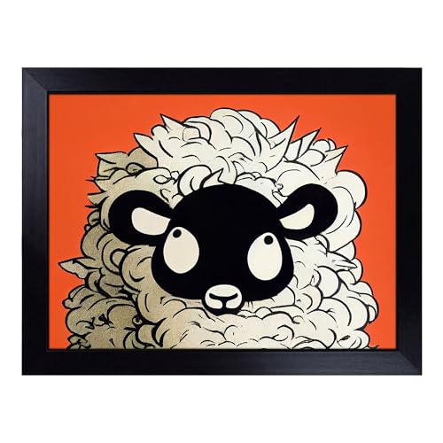 Lap Tray with Bean Bag Cushion, Cartoon Sheep - Handmade in the UK, Raised Wooden Edge, Padded Cushion, Heat-Resistant Wipe-Clean Surface, for Meals, Laptops and Crafts