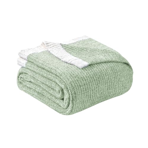 "MH MYLUNE HOME Ultra Soft Ribbed Throw Blanket Plush, Green, 60""x80"" - Reversible Fleece Throw Blanket, Comfy Fluffy Fuzzy Plush Blanket Throws for Couch Sofa Bed, Cozy Blankets for Women Gift"