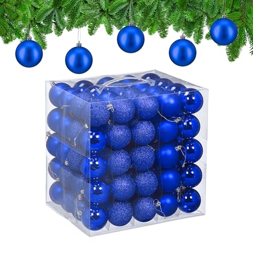 Relaxdays Christmas Baubles, Set of 100, Tree Ornaments, Holiday Decorations, Plastic, Shatterproof, 6 cm, Blue