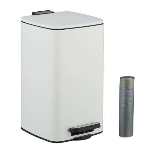 Relaxdays Bathroom Pedal Bin, 8 Litres, Soft-Close Lid, Removable Inner Bucket, Metal, Sanitary Waste, Toilet, White