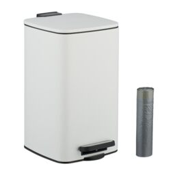 Relaxdays Bathroom Pedal Bin, 8 Litres, Soft-Close Lid, Removable Inner Bucket, Metal, Sanitary Waste, Toilet, White