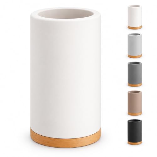 Matani Bamboo Toothbrush Holder Diatomite Tooth Brush Organizer - Storage Stand for Small Bathroom & Counter - Removable Base & Drain Holes, Water-Absorbent & Quick-Drying (Off White)